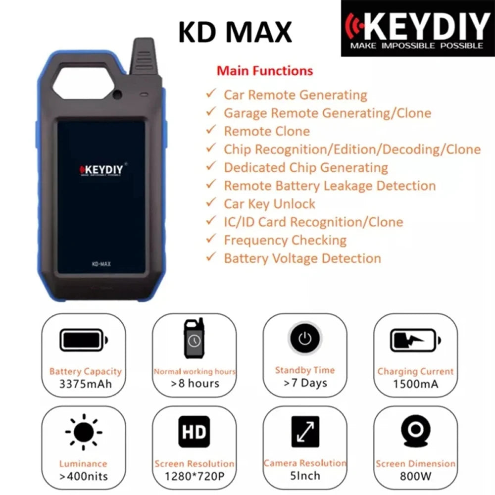 KeyDIY KD Max – Programmatore chiavi multifunzionale con sistema Android, WiFi e Bluetooth, generazione e clonazione transponder e remote (ID48 96 bit)