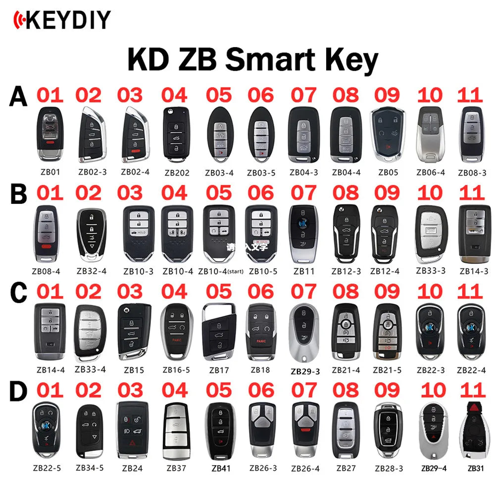 KEYDIY KD Chiavi auto intelligenti ZB ZB01/02/03/04/05/06/08/10/11/12/15/16/17/21/22/24/27/28/29/31/32/33/34/41 per Programmatore X2/MAX