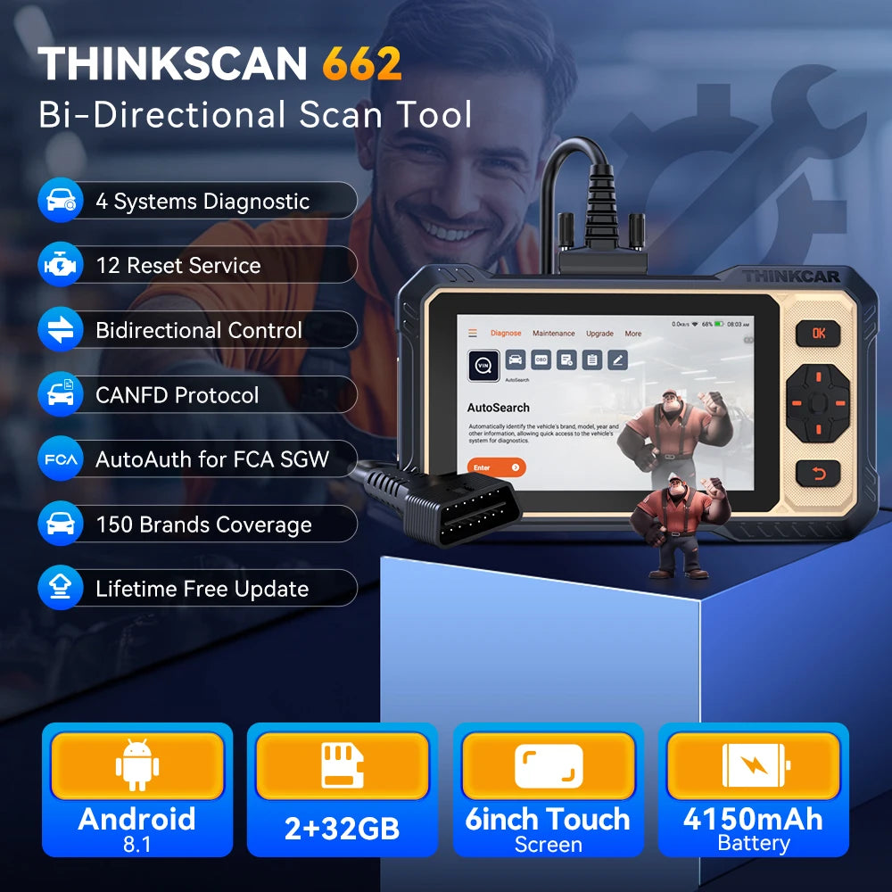 Thinkcar Thinkscan 662 OBD2 scanner con CANFD e controllo bidirezionale | Strumento diagnostico per sistemi ECM, trasmissione, ABS e SRS | Aggiornamento gratuito a vita