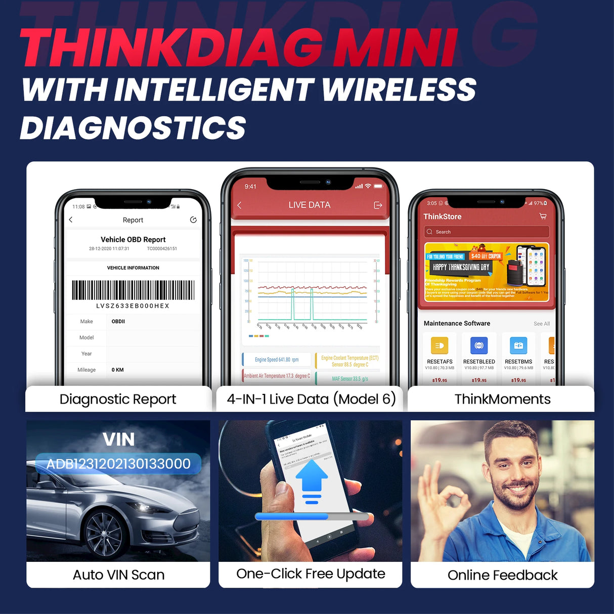 THINKCAR Thinkdiag Mini Bluetooth OBD2 Scanner | Strumento diagnostico per auto lettura del codice di guasto