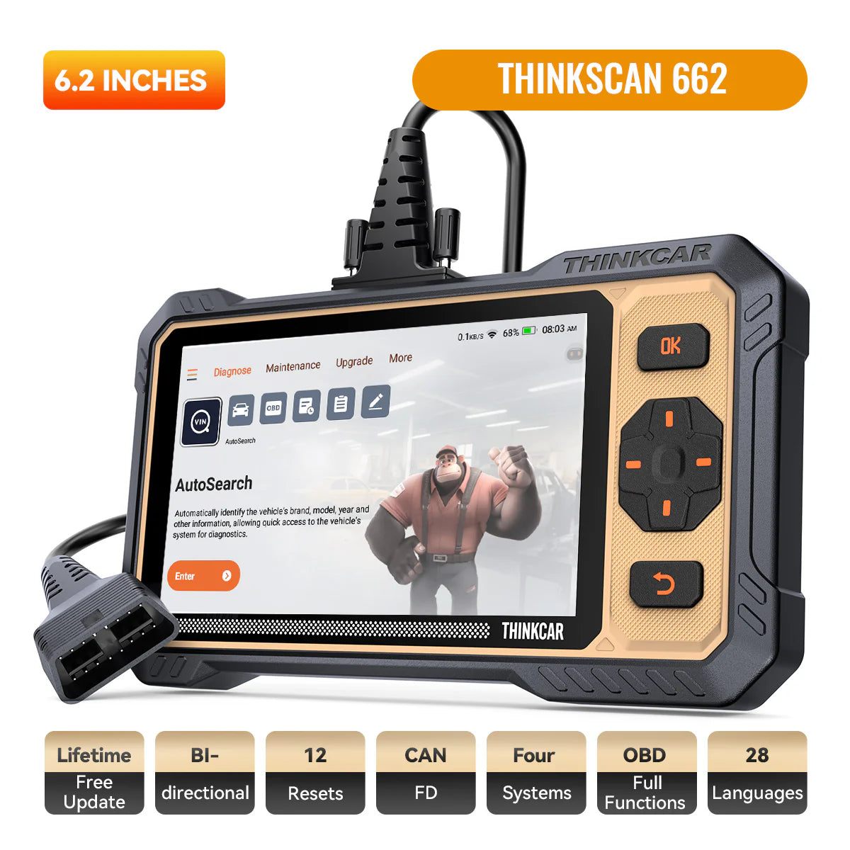 Thinkcar Thinkscan 662 OBD2 scanner con CANFD e controllo bidirezionale | Strumento diagnostico per sistemi ECM, trasmissione, ABS e SRS | Aggiornamento gratuito a vita