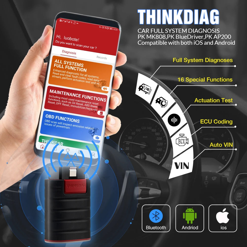 Thinkcar Thinkdiag versione 2025 – Scanner OBD2 diagnostico auto, codifica ECU, test attivi, 16 reset, oltre 115 marchi supportati + 1 anno software gratuito