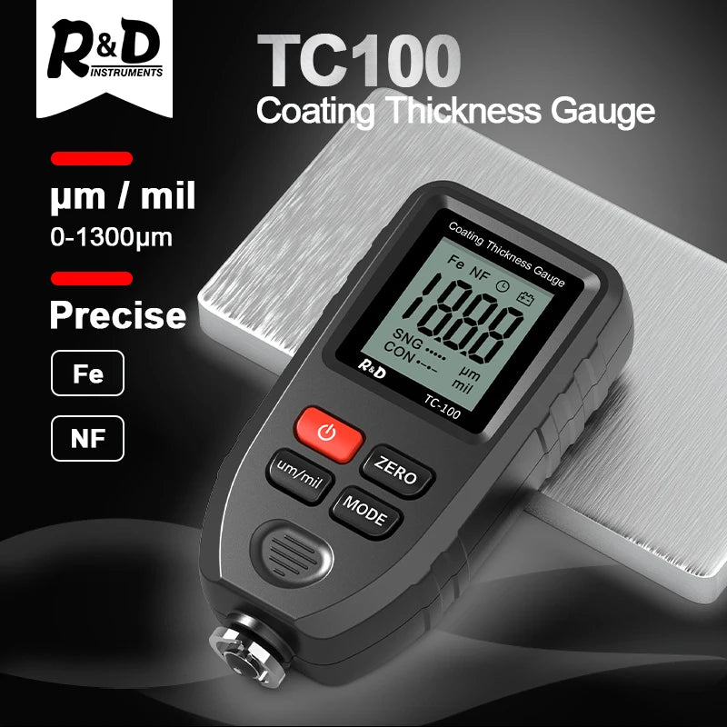 TC100 – Calibro per la misurazione dello spessore rivestimento fino a 0,1 Micron (0-1300 μm) | Tester manuale per vernice auto FE/NFE