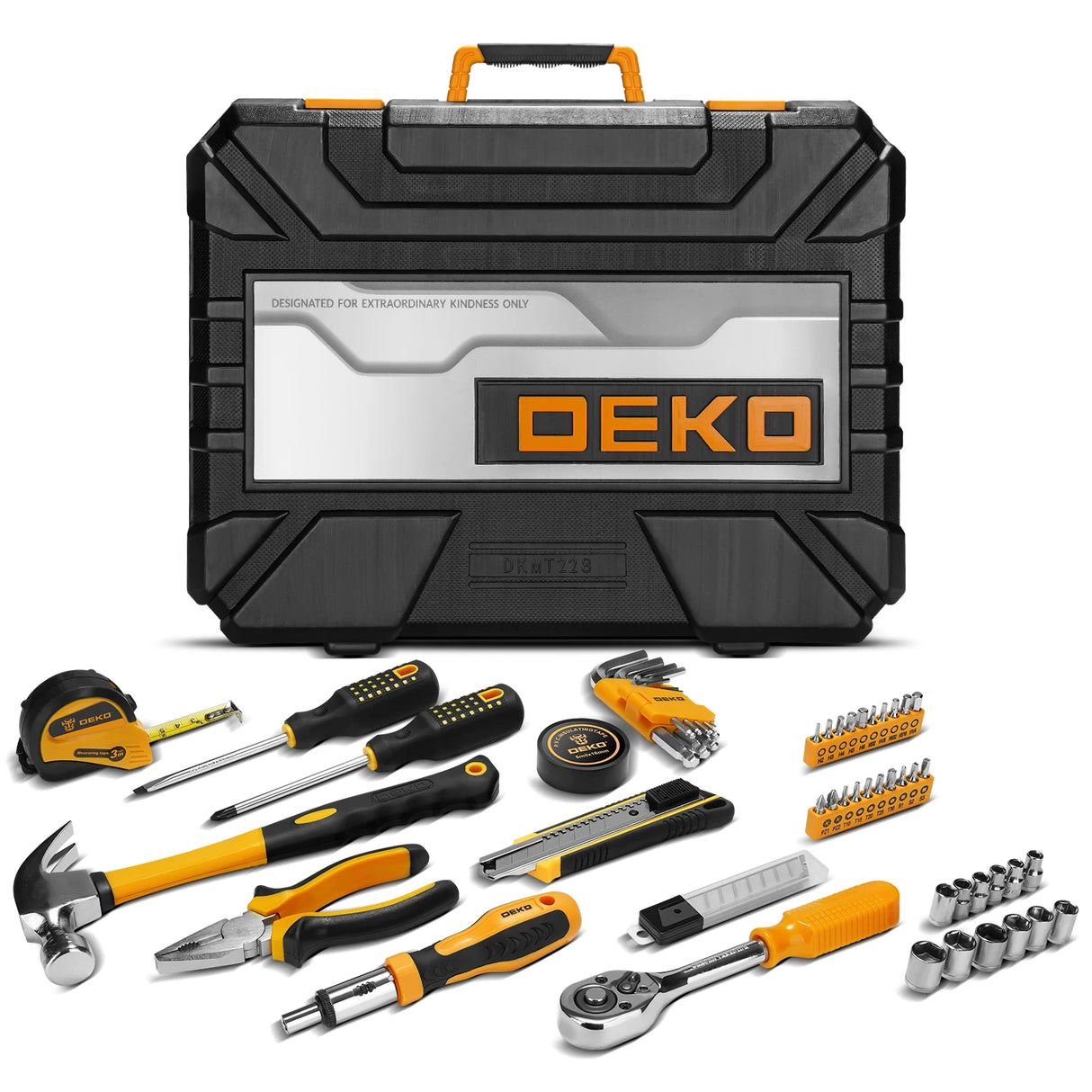 Set di attrezzi da 228 pezzi DEKO – Chiavi a tubo e strumenti di riparazione automatica in valigetta rigida