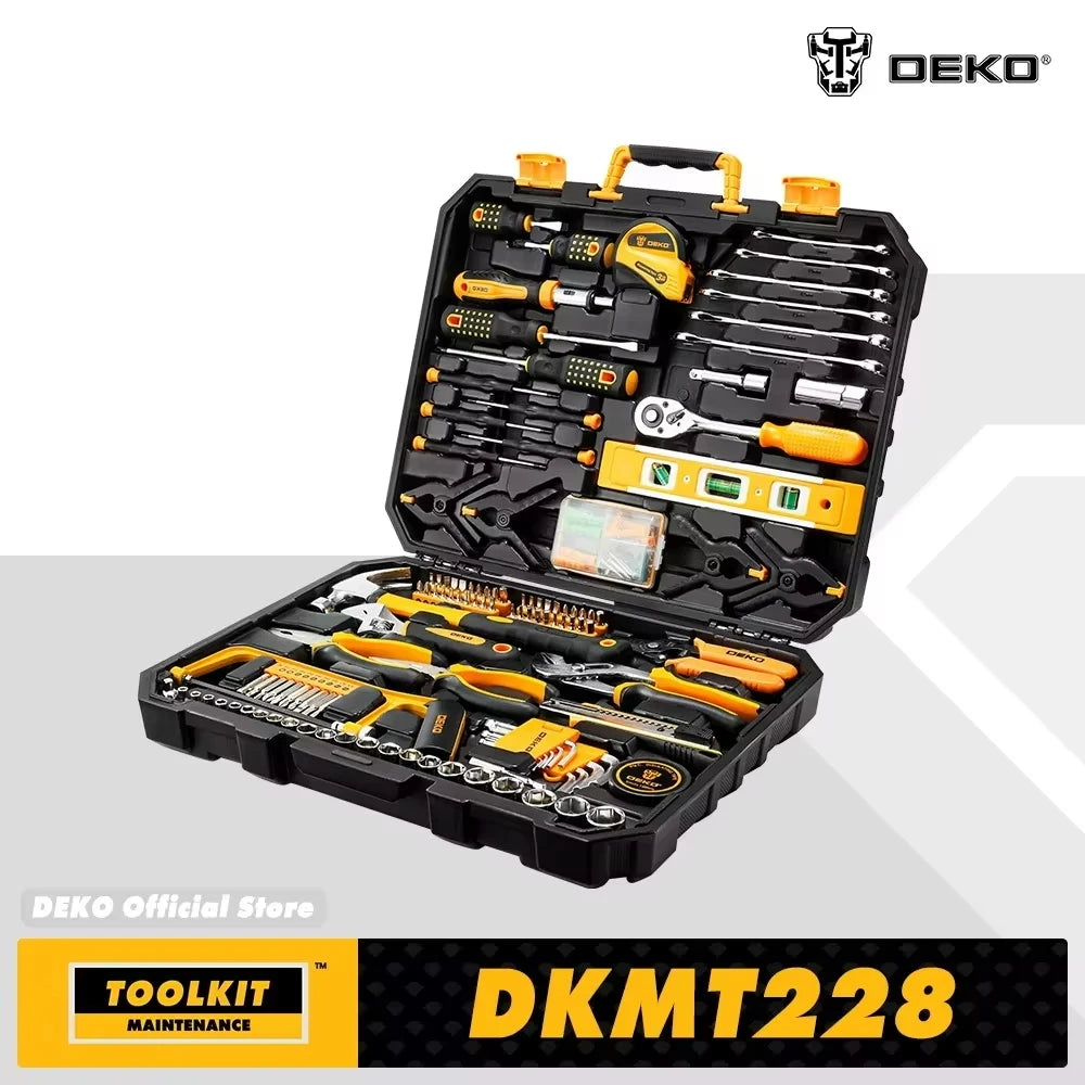 Set di attrezzi da 228 pezzi DEKO – Chiavi a tubo e strumenti di riparazione automatica in valigetta rigida